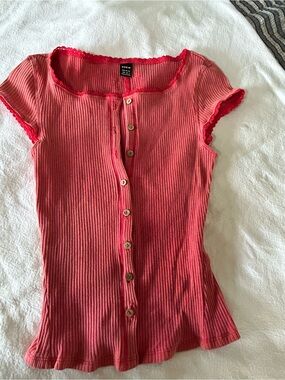Shein Ribbed Button-Front Tee